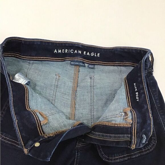 American Eagle Outfitters Dark Blue Flared Leg Jeans Patch Pocket Size 12 - Picture 8 of 12
